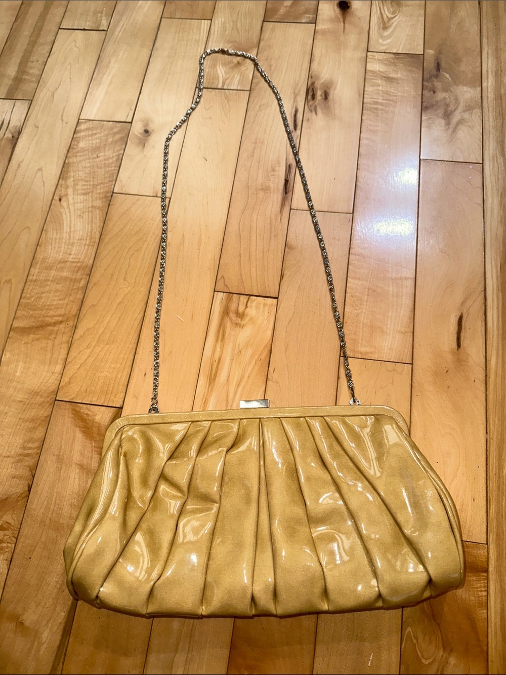 Chinese Laundry Yellow Pleated Chain-Handle Evening Clutch